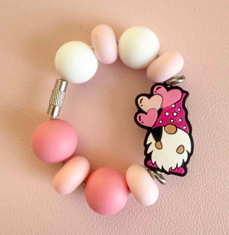 The "Pink Gnome with Hearts" Tumbler Dangler for Stanley Tumbler or Yeti